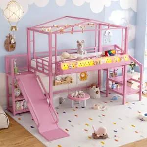 Bellemave  Loft Bed with Storage Stairs, Shelves and Built-in Wardrobe, Metal Loft Bed Frame with USB Ports and LED Lights, Noise-reduced Design