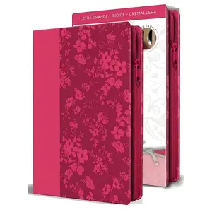 1960 Bible Reina Valera , Biblia letra grande / large print. Fuchsia leatherette, zipper, index, manual Spanish Bible RVR 1960. Handy Size, Large Print, Leather-soft, soft pink, Holy Bible with Ribbon Marker, Spanish Edition decor