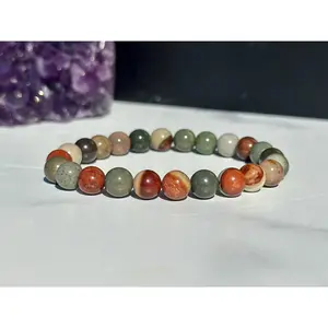 Polychrome Jasper Bracelet - 8mm Polychrome Jasper Beads - Royal Savannah Jasper Crystal Bracelet - Polished Desert Jasper Elastic Bracelet