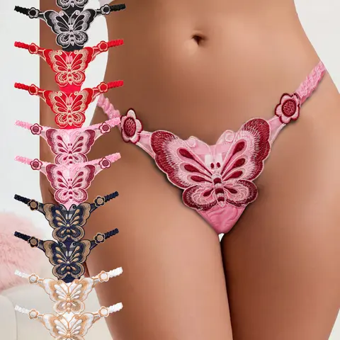 DORSU 10PCS/5PCS Women's Butterfly Thong, Women's Lace Panties, Traditional Embroidery Craftsmanship, Noble and Elegant