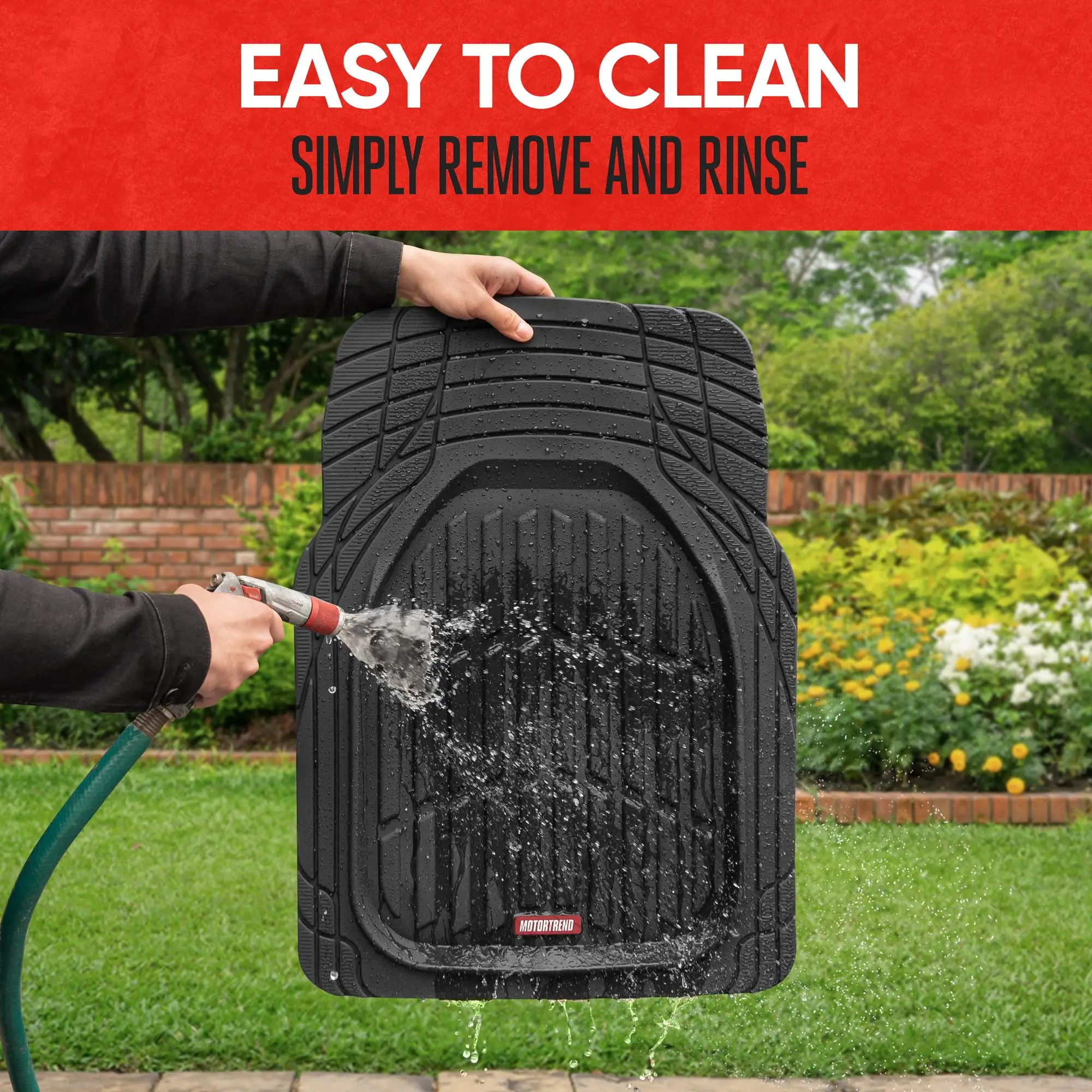 Motor Trend Heavy Duty Rubber Car Floor Mats - Front & Rear Universal Trim-to-Fi...