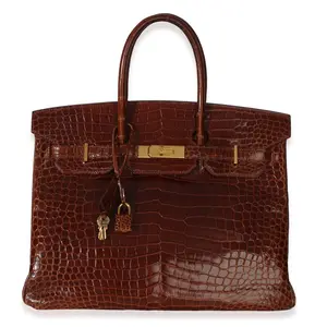 Pre-owned Exotic Tote Bags Miel Shiny Porosus Crocodile Birkin 35 GHW