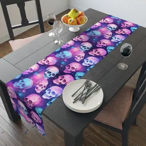 Pastel Skulls Halloween Table Runner | Spooky Yet Sweet Decor | 16" x 72" Polyester Tablecloth with Hemmed Edges