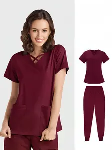 Women's V Neck Short Sleeve Quick-Dry Medical Scrubs Set, Stretchy Fit, Multi-Pocket Design, Ideal for Hospital & Home Use