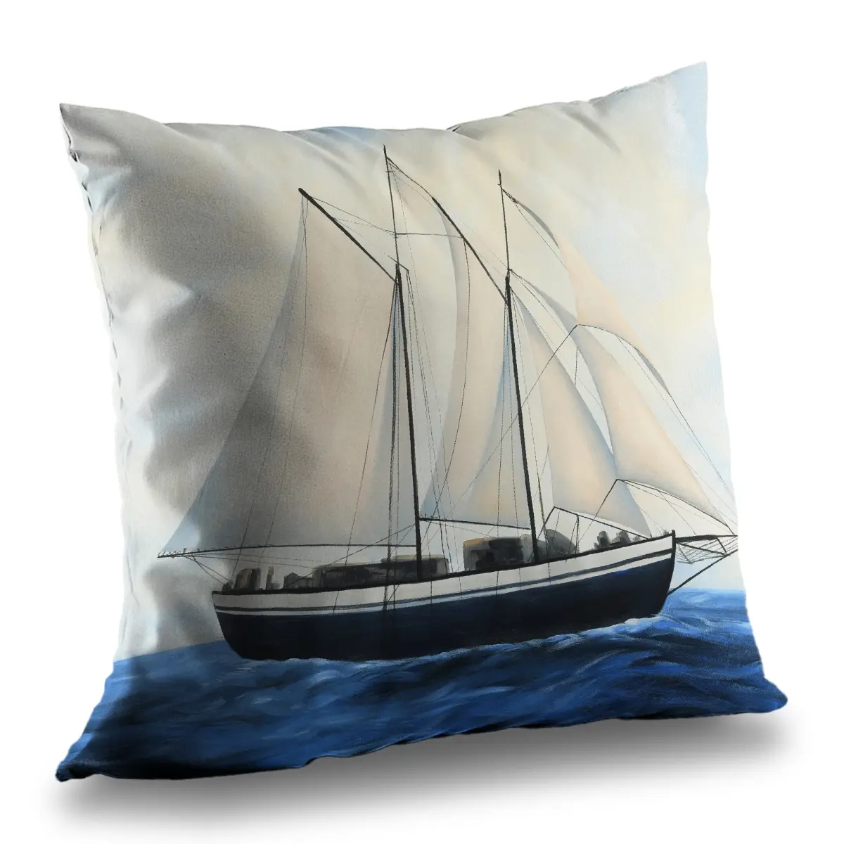Begin Home Decor C1PT1414NK3BUN 14 x 14 in. Sailingboat Sunny Day Blue Throw Pillow - Classic Home Decor