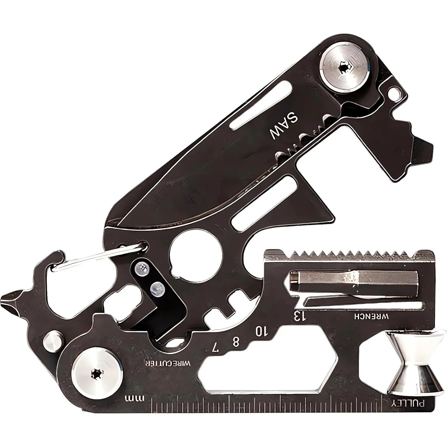 28 in 1 EDC Multi-function Tool, Keychain portable Metal Pocket Tool for men, Wrench for Screw, Ruler, Pulley, Spoke Tool,bottle opener, thread cutter, Self-locking Pocket Knife Multitool