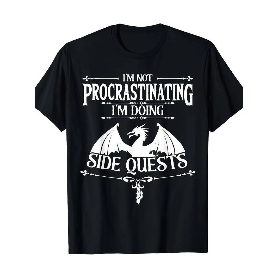 [100% Cotton] [RPG Gamers Side Quests Tee] RPG Gamers T-Shirt - I'm Not Procrastinating I'm Doing Side Quests Vintage Man