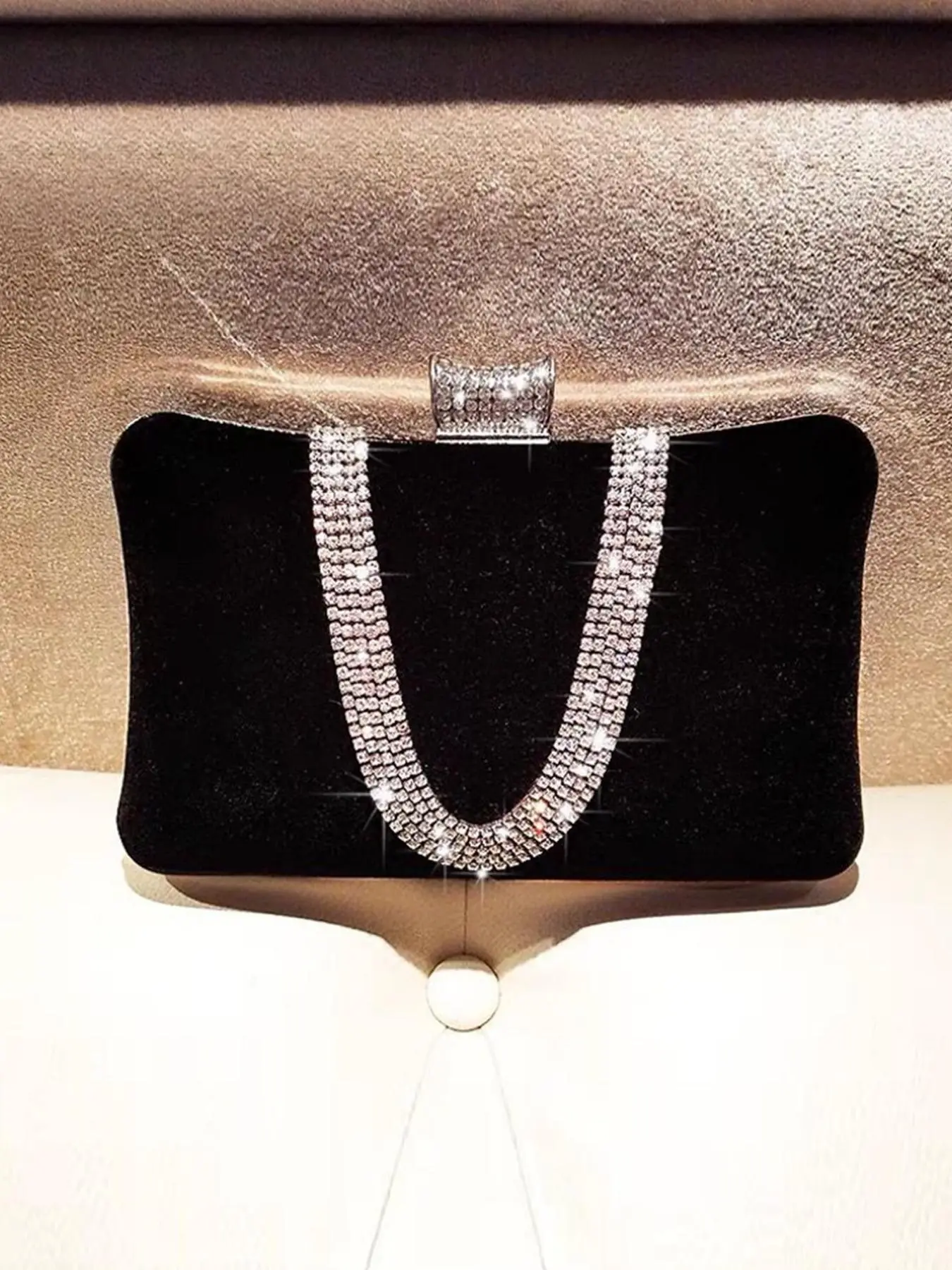 Elegant Solid Color Rhinestone Decor Glittery Bling Flap Clutch with Chain Strap, Women's Evening Bag for Party Wedding, All-match Commuter Bag, Commuter Purse