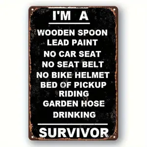 Vintage Metal Tin Sign Survivor Wall Art 12x8 Frameless Black Poster for Man Cave Bar Garage Farmhouse University Dorm Decor Retro Plaque