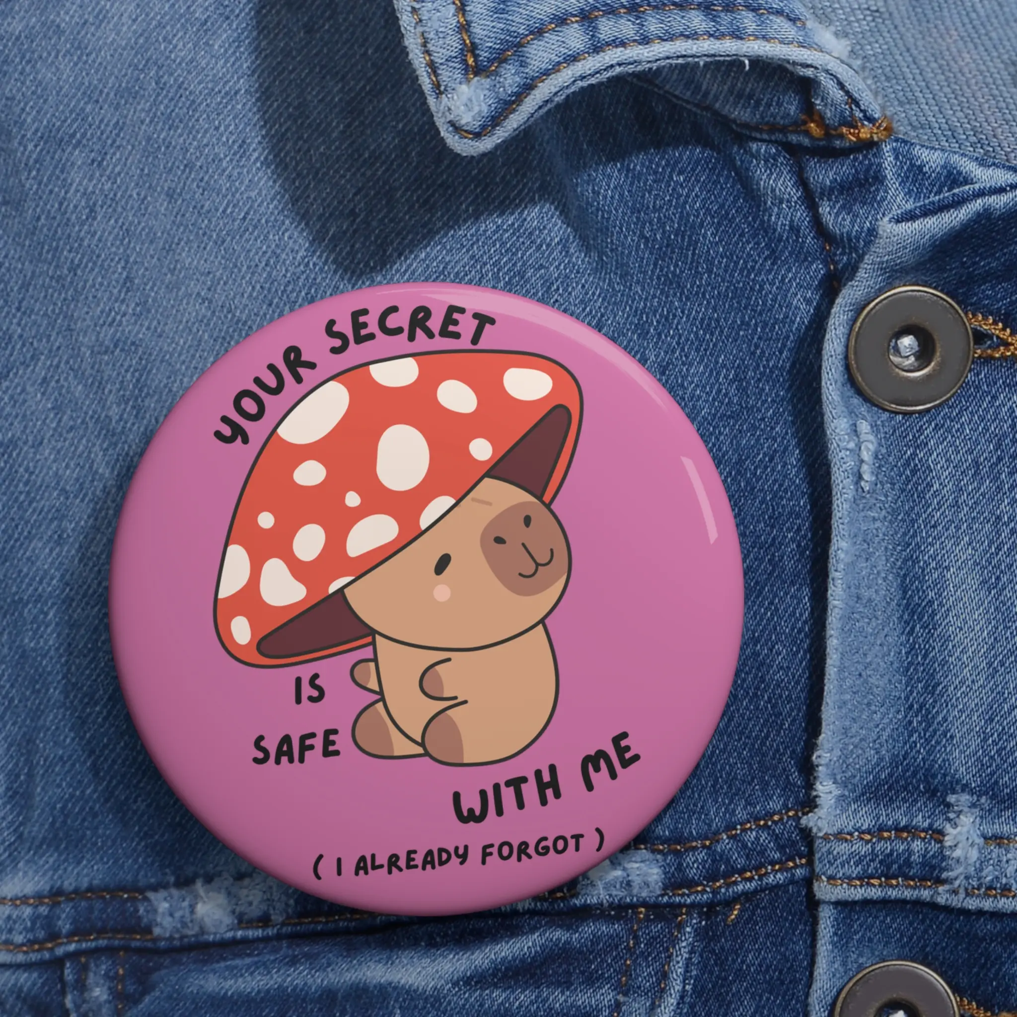 ADHD Funny Pins Capybara Mushroom | Cute Pink Enamel Badge