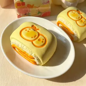 PU Orange Milk Bread Squishy Toy Slow Rise Stress Relief ASMR Sensory Squeeze Fidget Toy Kawaii Cute Soft Foam Desk Decor Anxiety Relief TikTok Viral Trending Gift For Kids Adults Home Office School Party Favor