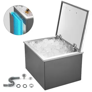 VEVOR Drop in Ice Chest, 18Lx 12Wx 15H Stainless Steel Drop in Cooler, 28.6 Quart Commercial Ice Bin with Sliding Lid for Outdoor Kitchen Patio Bar, Drain - pipe Set Included, for Cold Wine BeerVEVOR Super Brand Day