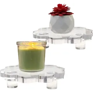 2 Pack Scalloped Acrylic Risers for Diaplay, Thick Clear Pedestal Stands Candle Tray Riser, Double as Tabletop Jewelry Pland Holder Mini Cake Stand for Home Decor (6.3 inch)