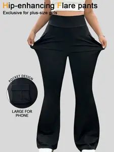 Women's Cargo Bell Bottom Pants, High Waist Abdominal Control, Comfortable Stretchy Fabric, Workwear Pockets, Daily Wear, Commuter Pants