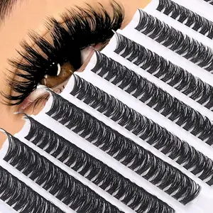 200pcs D-Curl Fluffy 60D Brown False Eyelash Clusters, Thick & Full Coffee Cat Eye Lashes, Natural Brown Single Lashes Individual False Eyelashes For DIY Eyelash Extension, Everyday Makeup