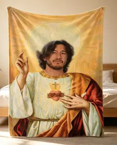 Markipliers Funny Viral Religious Art Blanket, Surreal Creator Inspired Flannel Fleece Throw Blanket, Unique 3D Printed Artwork Tapestry, Cozy Room Decor For Bedroom Sofa Dorm Living Room Gift