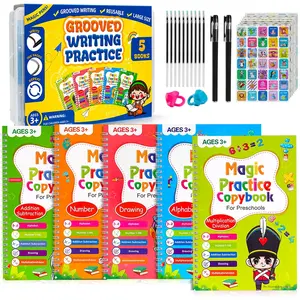 Magic Grooved Writing Practice Books for   3-5 6-8,  Large Size Grooved Writing Practice Copybooks, Handwriting Practice,  Writing Helper