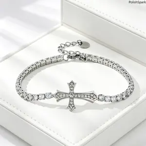 CZ Diamond Cross Tennis Bracelet for Women, Silver Dainty Sparkling Cubic Zirconia Chain, Elegant Religious Christian Jewelry Gift summervibes