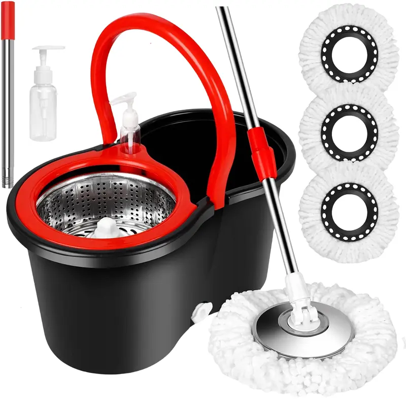 Spin Mop and Bucket with Wringer Set, 360° Spinning Mop Bucket System with 3 Microfiber Mop Replacement Heads Refills, 61" Stainless Steel Extended Handle for Floor Cleaning Home Office(20QT)