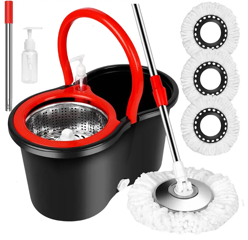 Spin Mop and Bucket with Wringer Set, 360° Spinning Mop Bucket System with 3 Microfiber Mop Replacement Heads Refills, 61" Stainless Steel Extended Handle for Floor Cleaning Home Office(20QT)