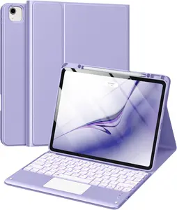 for iPad Air 13 Inch & Pro 12.9 Case with Keyboard - Multi-Touch Trackpad, 7 Colors Backlit, Detachable Folio Keyboard Cover for iPad Pro 12.9 (6th, 5th, 4th, 3rd gen), Air 13 M3/M2 (Purple)