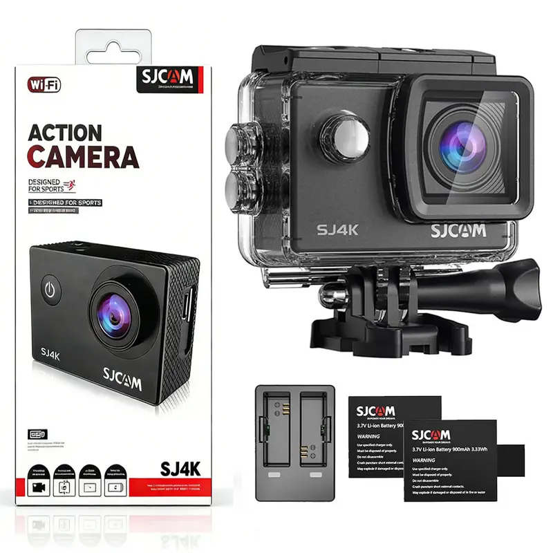 SJCAM SJ4K Action Camera Combo, 4K 40MP Camera, 3-Axis EIS Stabilization, 170°FOV Waterproof Underwater Cam, 5X Zoom, Dual Batteries,Helmet Accessory Kit