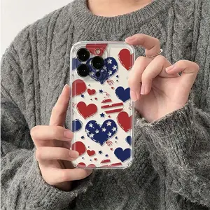 Transparent Luxury Soft TPU Shockproof Protective Cellphone Casing - Handheld Device Cover with Camera Protection, Mobile Phone Accessory Compatible with iPhone 17,16,15,14,13,12,11 Pro Max,16,15,14 Plus,13,12,X,XS Max,XR,8,7 Plus Patriotic Hearts