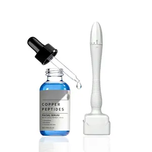 Copper Peptides Serum with Hyaluronic Acid, Collagen Boosting Tightening Repair Facial Serum + Adjustable Facial Beauty Derma Stamp & Scalp Massager Skincare Tool Set
