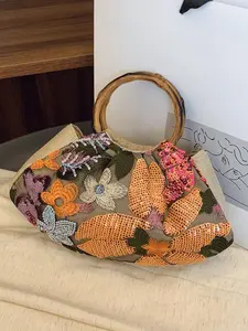 Women's floral and plant pattern crossbody bag, Casual shoulder bag, simple niche bag, suitable for daily occasions such as commuting, shopping, etc.