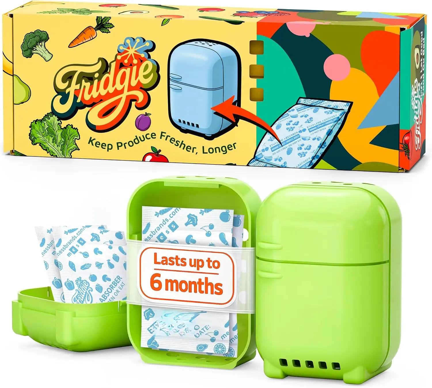 Fridgie Produce Saver, Ethylene Gas Absorber, Fresh Vegetable Saver - Green