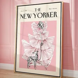 The New Yorker Magazine Cover Poster, Vintage Retro Print, Trendy Pink Wall Art, Dorm Room Decor, Retro Magazine Wall Art