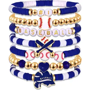Baseball Bracelets for Women Stackable Orange Navy Game Day Heishi Bracelets Preppy Friendship Sports Bracelet Softball Baseball Jewelry Accessories Party Favors Gifts