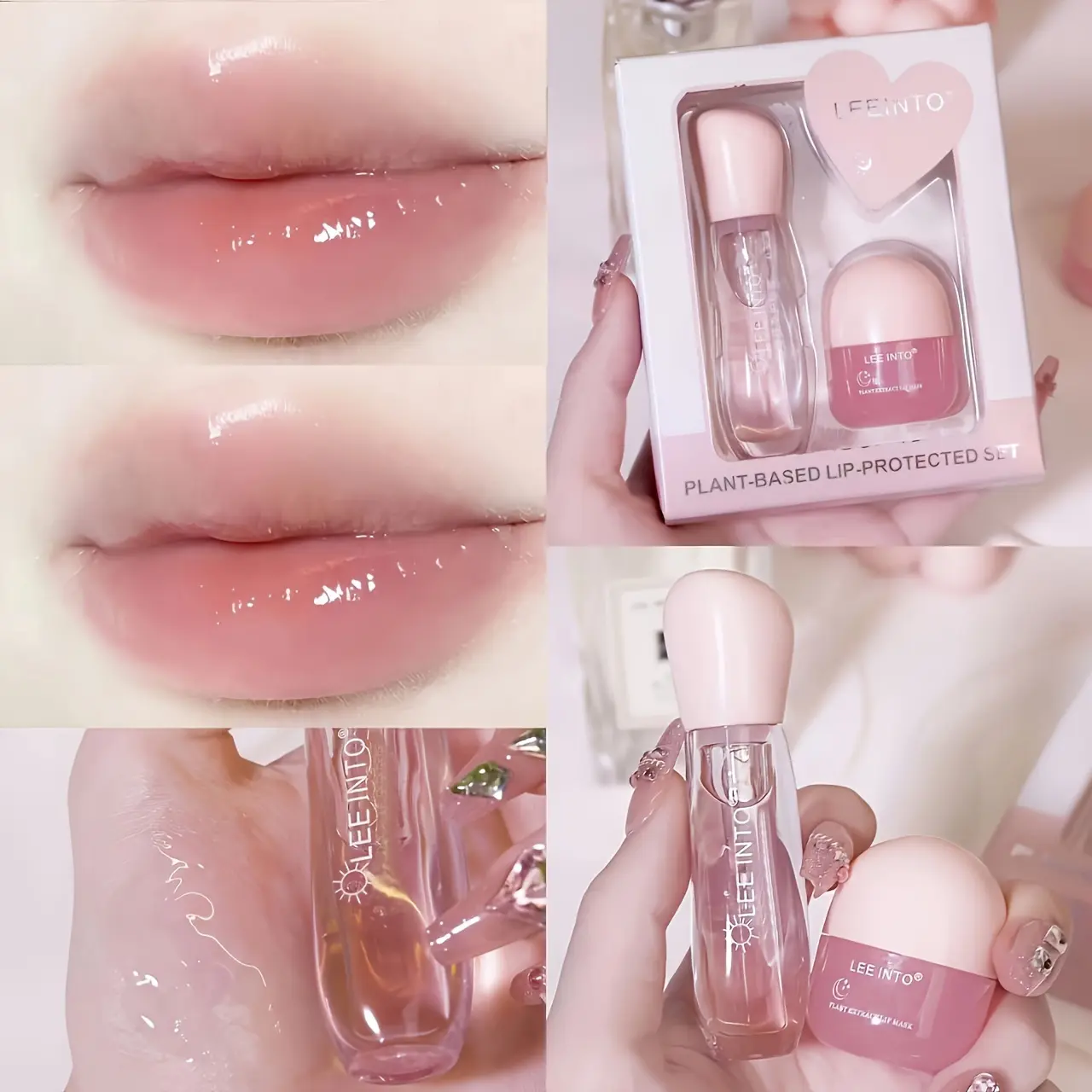 Lip Moisturizing Water Gloss |       Autumn And Winter Anti-Drying Lipstick And Lip Combination Daily And Night Lip Care, Glossy End, Plant-Based Squalane, Pink And Red Lines