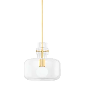 Lumi Large Pendant Light - Bulbous Glass Shade with Aged Brass Frame and Decorative Pins