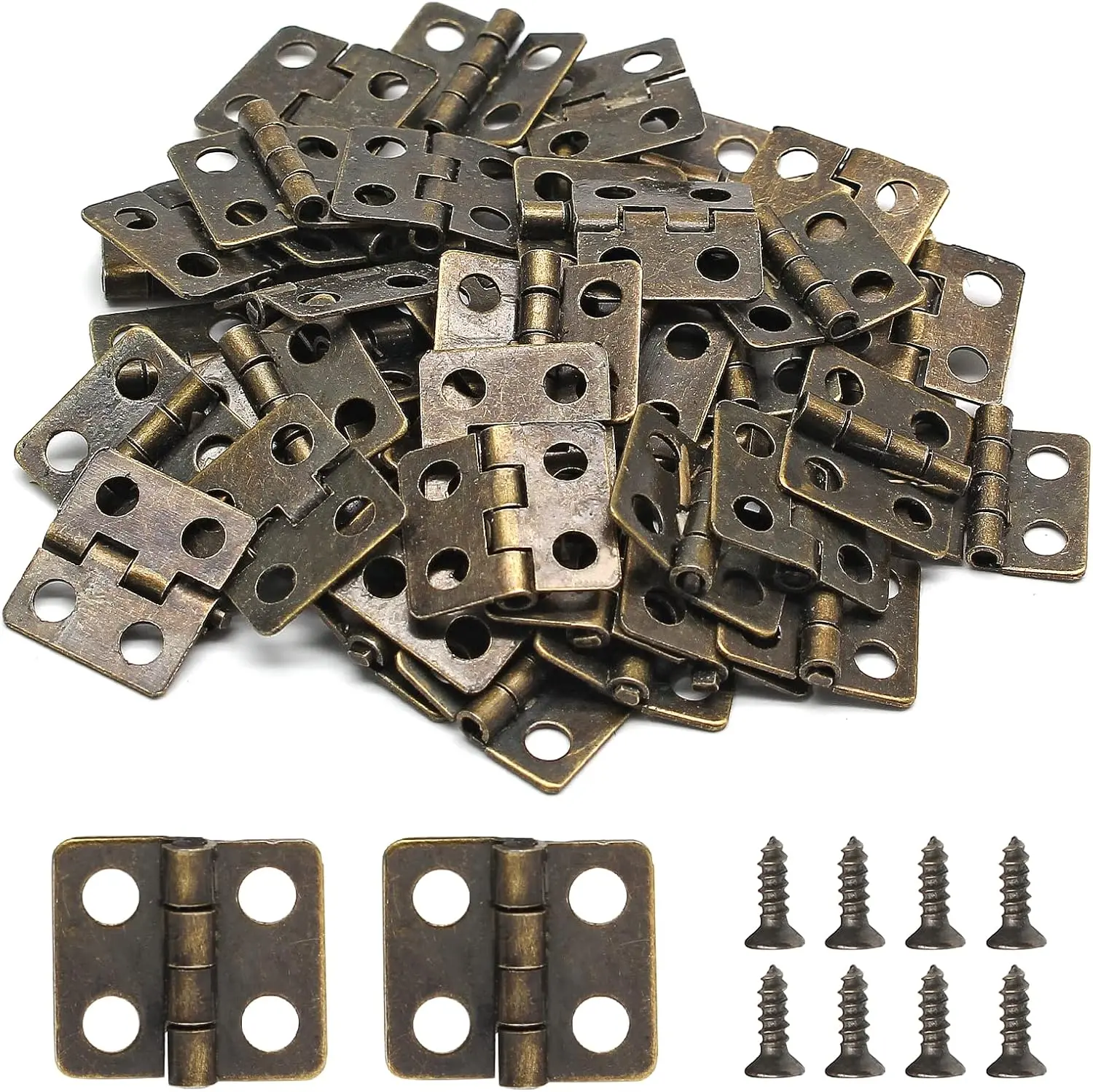Bokwin 50PCS Mini Hinge for Wooden Jewelry Box Mini Pure Copper Hinges Retro Hinges with 200 Pieces Replacement Screws for Crafts Wooden Box Jewelry Chest Cabinet DIY Accessories - 13 X 12 Mm BokWin