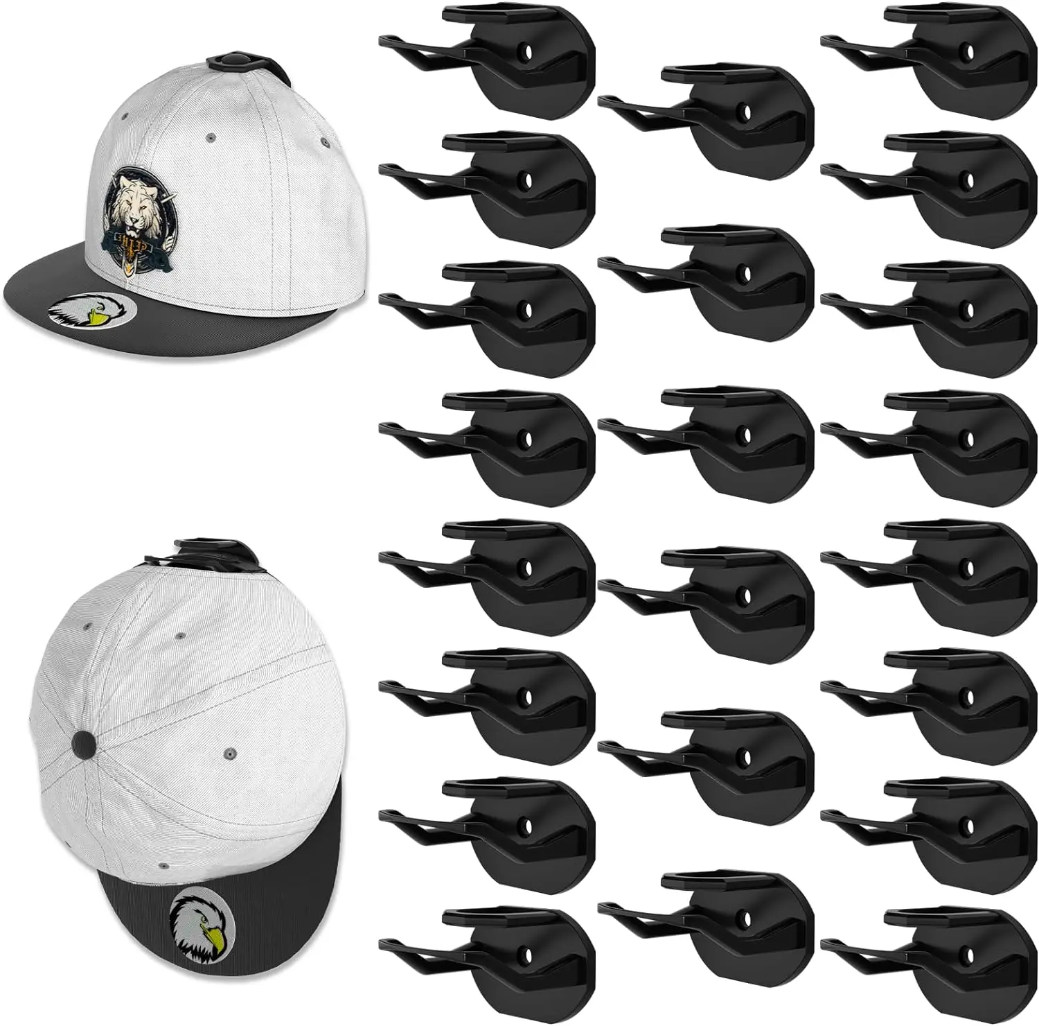 24/48Pack Adhesive Hat Hooks for Wall, Super Strong Hat Rack for Baseball Caps, Hat Organizer Display for Home Decor, Hat Hangers Holder for Wall, Door, Closet, No Drilling (Black)