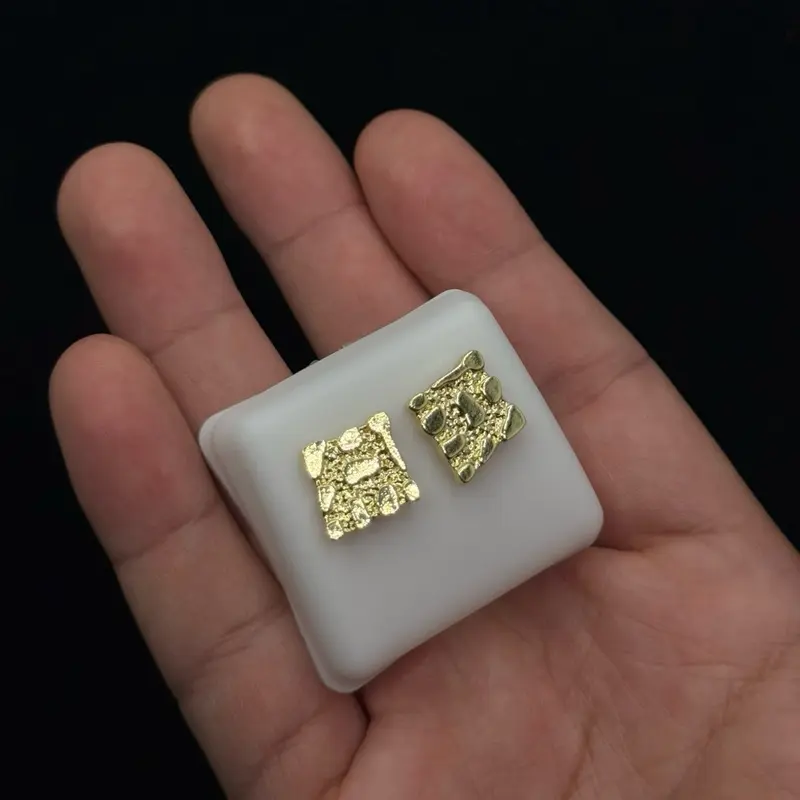 14K Gold Plated Square Nugget Earrings Elegant Waterproof Durable Jewelry 14K Gold Plated Square Nugget Earrings Elegant Waterproof Durable Jewelry