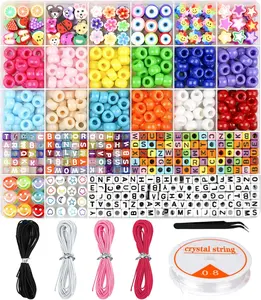 Bracelet Making Kit, Beads for Bracelets Making Pony, Kandi, Polymer Clay, Smile Face & Letter Beads for Jewelry Making, DIY Arts and Crafts Gifts