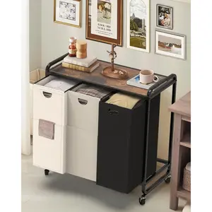 Laundry Sorter 3 Section,Laundry Basket with Wheels,3x15.8 Gal (60L) Laundry Hamper Organizer with Large Wooden Desktop Sorter,Pull-Out and Removable 900D Oxford Fabric Laundry Bags for Laundry Room