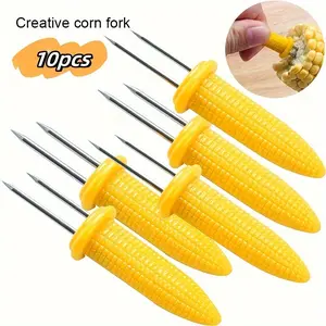 10-Piece Stainless Steel Corn Holders, Perfect for Barbecue & Picnic Use, Durable BBQ Accessories, Easy-To-Use Grilling Tools, Barbecue Utensils