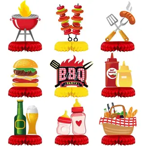 9 Pieces BBQ Baby Shower Decorations For BBQ Baby Shower Birthday Honeycomb Centerpieces Table Decor For Summer Picnic Party For Carnival Summer Barbecue Holidays Gender Reveal Party Supplies