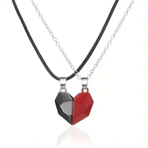 Unisex Eternal Love Magnetic Pair Necklace, Heart Puzzle Design with Adjustable Rope & 17.7in Alloy Chain, High-Quality Costume Jewelry for Valentine’s Day