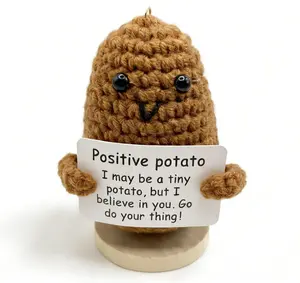 Positive Potato Crochet Gift Set Emotional Support Potato Handmade Cute Crochet Doll with Wooden Base Encouraging Card Funny Positive Potato Keychain Desk Decor Perfect Aesthetic Gift for Bestie, Coworkers, Birthday & Cheer Up Gifts