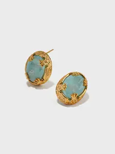 Vintage Teal CZ Earrings Sliver or 24K Gold Plated Timeless Elegant Jewelry - booneealus