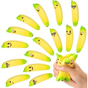 16 Pcs 3.7 Inch Banana Stress Toys Banana Stretchy Balls with Emotions PU Stress Relief Toy Soft Adult Sensory Toys for Relief Party Favors Bag Fillers