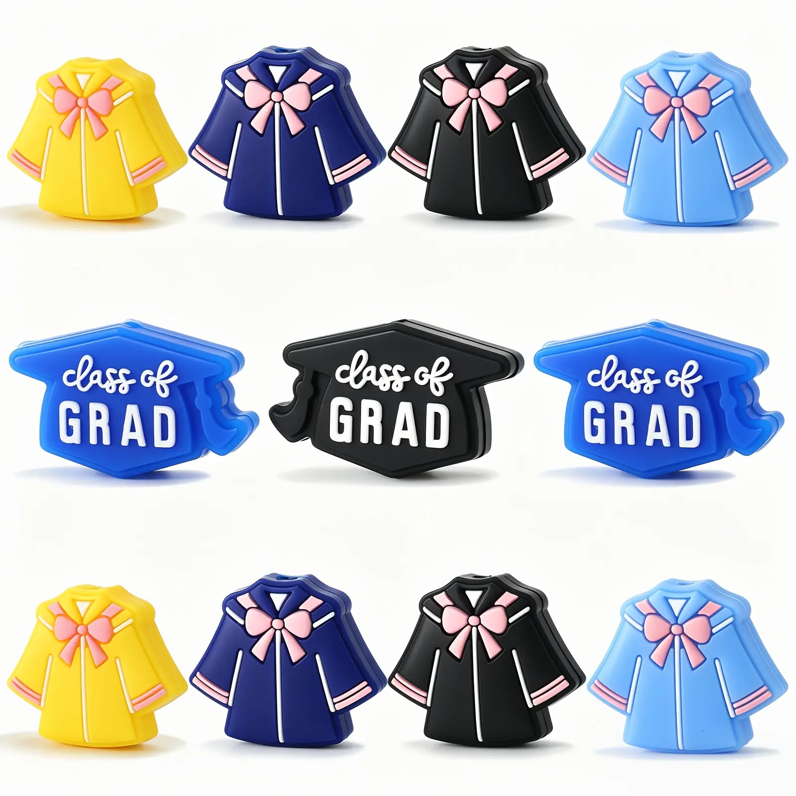 12pcs Bulk Graduation Silicone Jewelry Beads, Academic Theme Charms, Beads Jewelry Making Supplies for Graduation Crafts