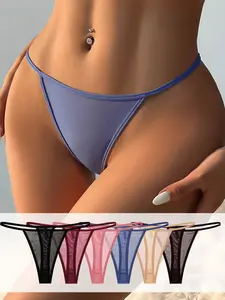 HOTCOM Women's Transparent Solid Color Thong Panty - Breathable & Comfortable for Daily Wear - 6 Pack Underwear for All Seasons - Ideal for Daily Use Everyday Womenswear