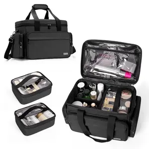 BAFASO Large Makeup Bag with 2 Removable Pouches and Detachable Dividers, Multifunctional Cosmetic Bag to Keep Makeup and Hair Supplies (Patent Pending)