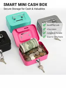 Newest Upgraded Lockable Metal Piggy Bank - Small Portable Coin Box with Coin Slot & Key Lock (2 Keys) | Secure Savings Box for Kids Money Management, Home, Office, School - Multi Colors