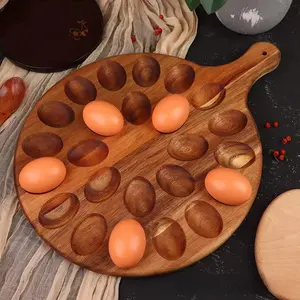 Wooden egg rack, grid fixing rack, solid wood multi-grid kitchen egg storage tray, display tray